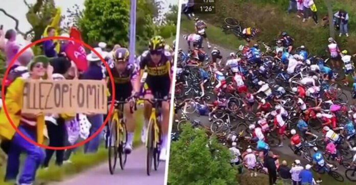 Aficionada provoca caída masiva en Tour de France