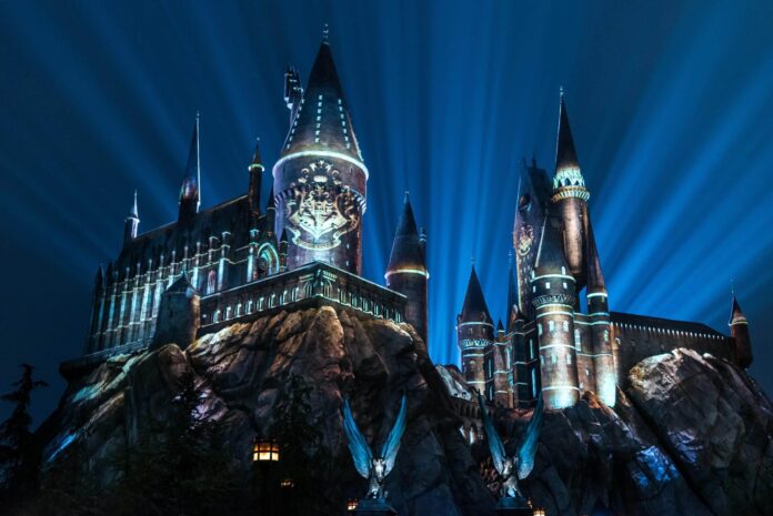 The Nighttime Lights at Hogwarts Castle at The Wizarding World of Harry Potter at Universal Studios Hollywood