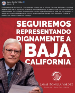 Así anunció Bonilla que regresa al Senado