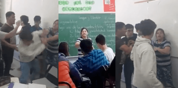Madre entra a salón de clases a golpear a joven que le hacía bullying a su hijo