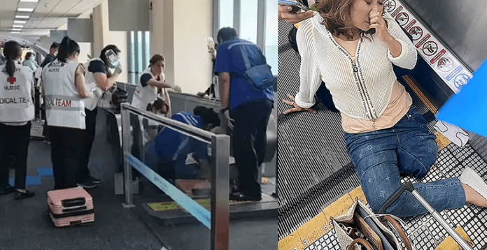 Mujer perdió su pierna al atorarse en banda móvil de aeropuerto