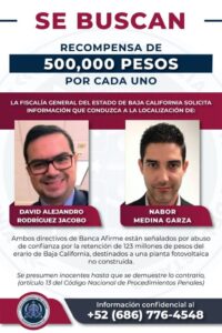 Ofrecen 1 millón por paradero de directivos de Banco Afirme