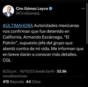 Detienen a “El Patrón”, supuesto autor intelectual de atentado contra Ciro Gómez Leyva