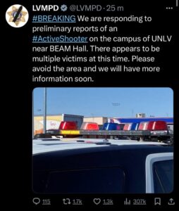 Reportan tiroteo en universidad de Las Vegas, Nevada