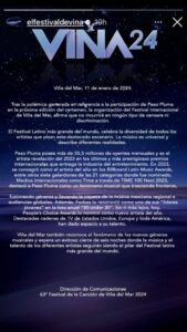 Comunicado oficial del Festival Viña del Mar sobre Peso Pluma