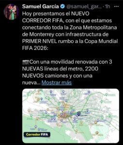 Samuel García presentó “Corredor FIFA” para la copa mundial 2026