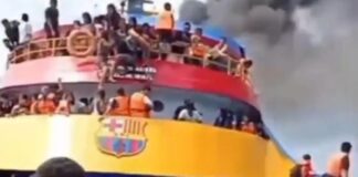 Ferry con temática del Barça se incendió con 280 pasajeros a bordo.